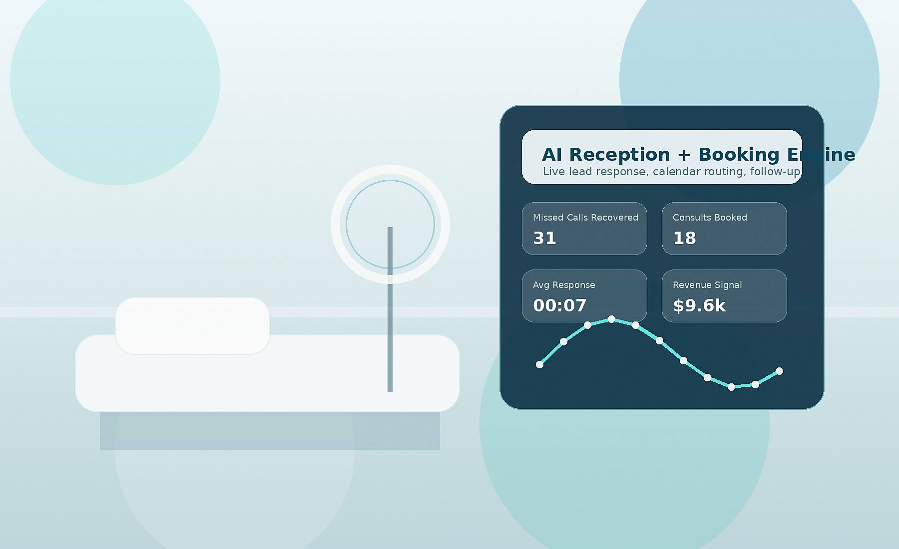 Photorealistic woman AI receptionist in a modern spa front office